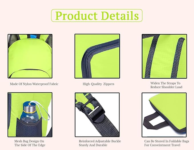 Outdoor Travel Foldable Backpack Waterproof Backpack With Mini Bag Stay-Clean Backpack for Camping, Hiking, Travelling, Outdoor Activities(Green)