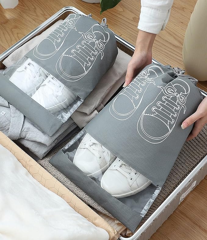 Fabric Shoe Bags (Transparent & Grey)