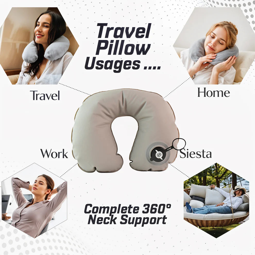 Inflatable Travel Neck Pillow for Flights, Road Trips & Office – Ergonomic Portable Pillow for Comfortable Journey