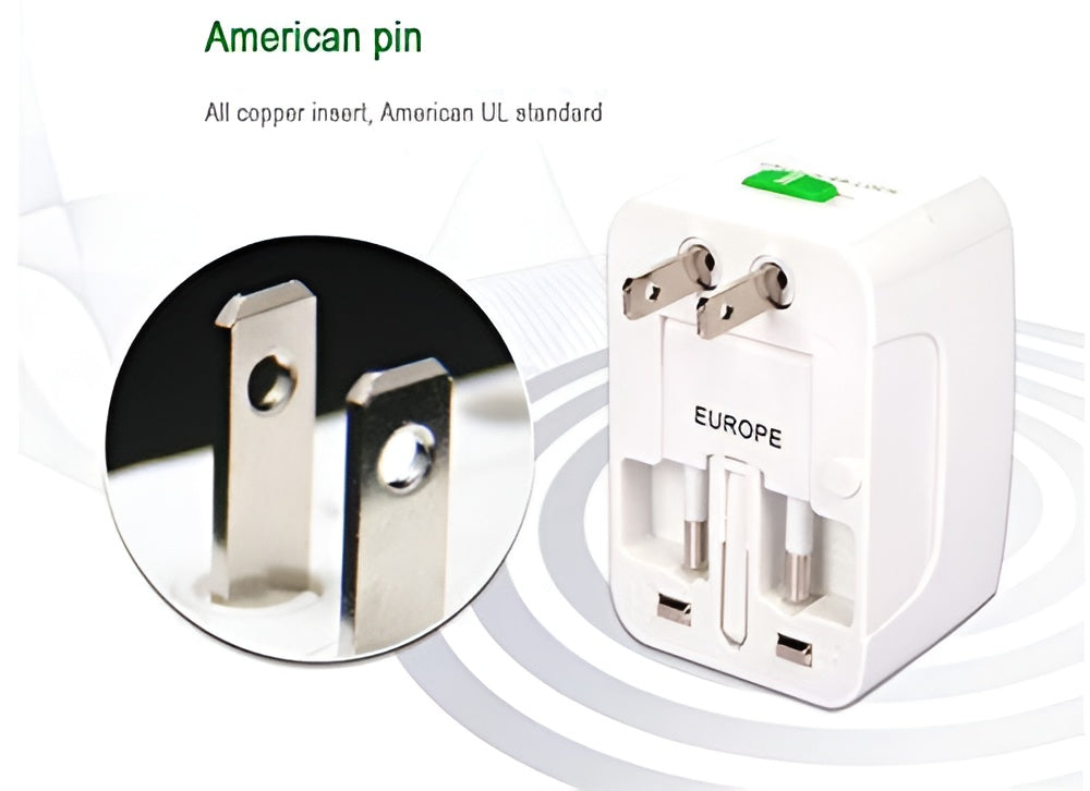 2 USB Universal Travel Adapter with Built in Dual USB Charger Ports Plug International Travel Adapter All in One Portable Travel Adapter