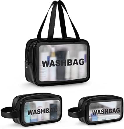 Wash Bag Pouch for Travel – Large Capacity Toiletry Bag with Handle, Waterproof Translucent Cosmetic Organizer for Brushes & Accessories(Pack of 3)