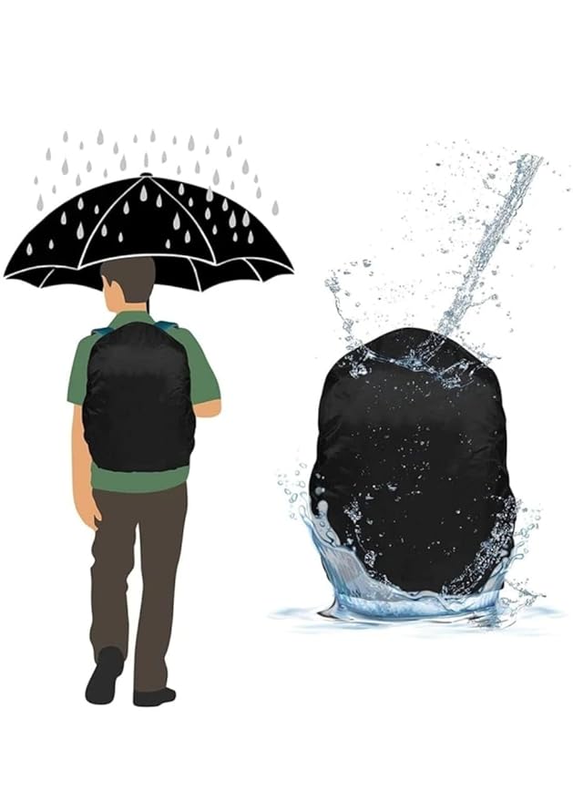 Waterproof Rain & Dust Cover for Backpack with Elastic Adjustable & Pouch | Rain Cover for Laptop/School/College & Office Bag- black