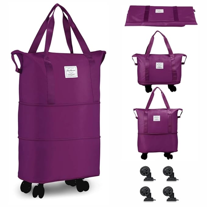 Foldable & Expandable 2-Layer Nylon Duffle Bag with Wheels – Waterproof Travel Luggage for Men & Women