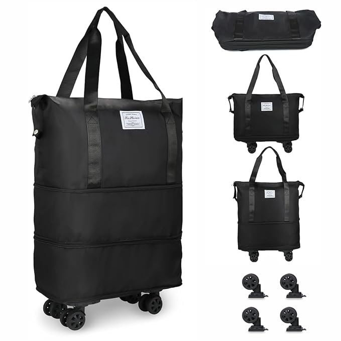 Foldable & Expandable 2-Layer Nylon Duffle Bag with Wheels – Waterproof Travel Luggage for Men & Women