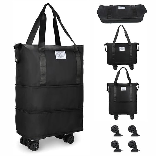 Foldable & Expandable 2-Layer Nylon Duffle Bag with Wheels – Waterproof Travel Luggage for Men & Women