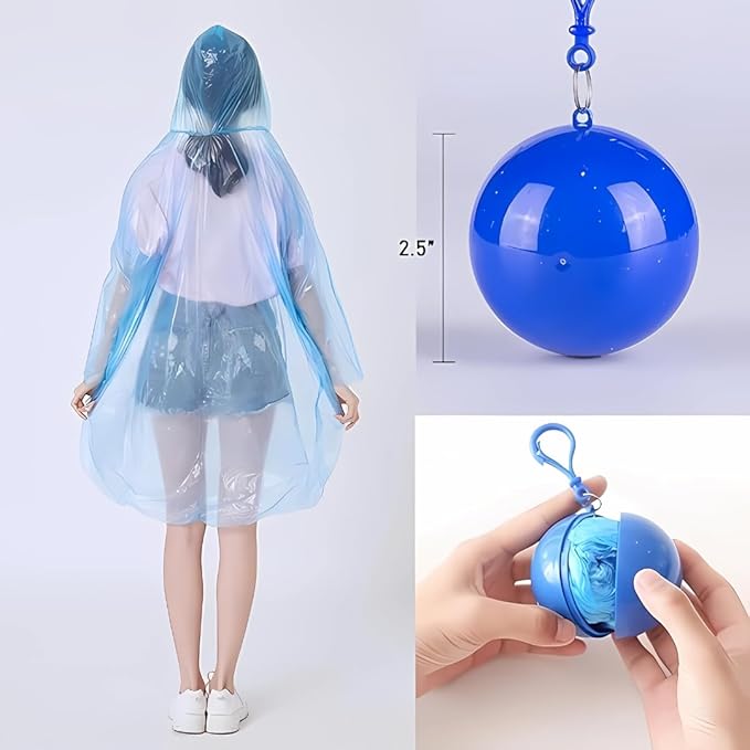 Emergency Disposable Rain Poncho – Clear with Foldable Ball Keychain