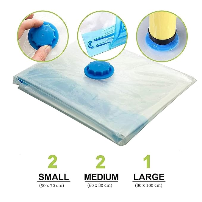 Vacuum Storage Bags with Hand Pump – Save Space, Stay Organized(Pack of 5)