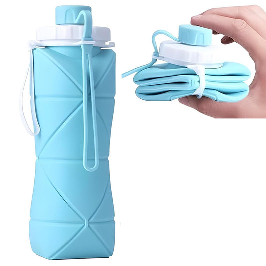 Foldable Silicone Water Bottle 600ml – Leak-Proof, BPA-Free, Portable for Travel, Hiking, Gym & Outdoor Activities