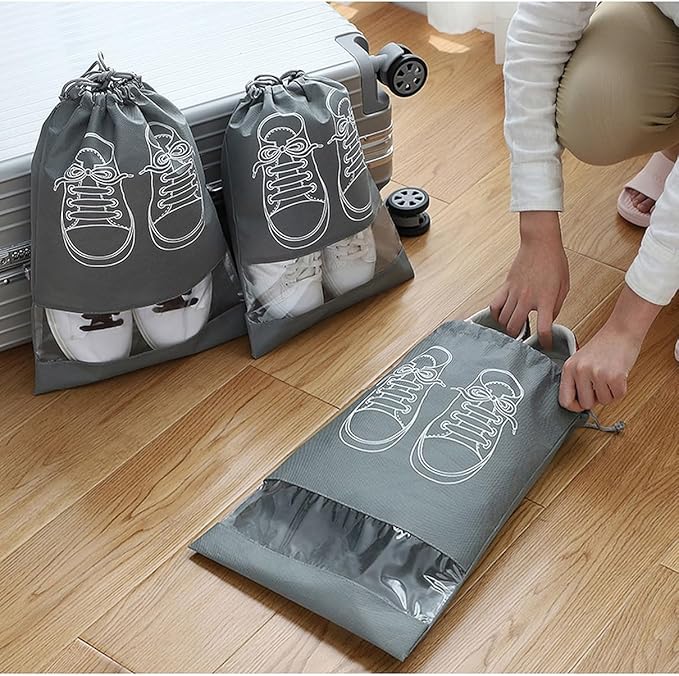 Fabric Shoe Bags (Transparent & Grey)