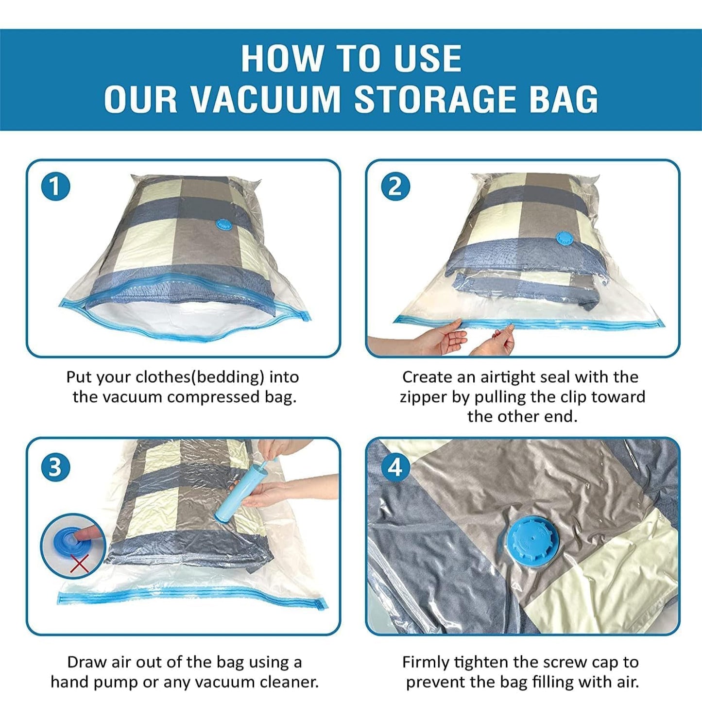Vacuum Storage Bags with Hand Pump – Save Space, Stay Organized(Pack of 5)