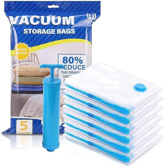 Vacuum Storage Bags with Hand Pump – Save Space, Stay Organized(Pack of 5)