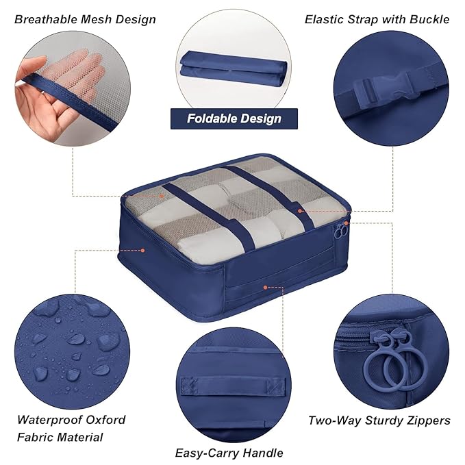 Travel Organizer 7 in 1 Travel Laundry Cosmetics Luggage Packing Organizers Set Makeup Bags Organizer Packing Cubes with Shoe Bag for travel, Nylon.