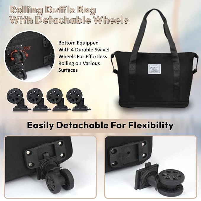 Foldable & Expandable 2-Layer Nylon Duffle Bag with Wheels – Waterproof Travel Luggage for Men & Women