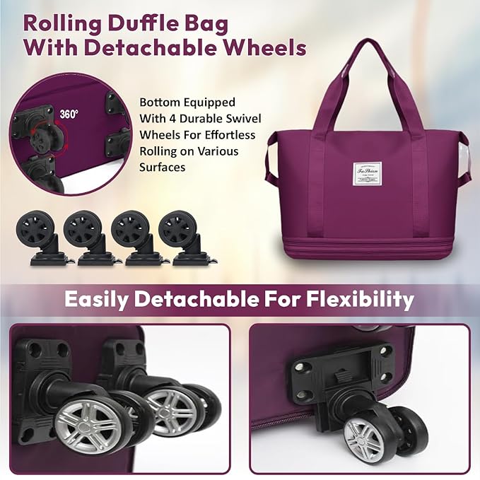 Foldable & Expandable 2-Layer Nylon Duffle Bag with Wheels – Waterproof Travel Luggage for Men & Women