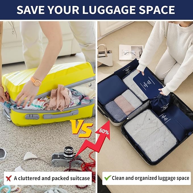 Travel Organizer 7 in 1 Travel Laundry Cosmetics Luggage Packing Organizers Set Makeup Bags Organizer Packing Cubes with Shoe Bag for travel, Nylon.