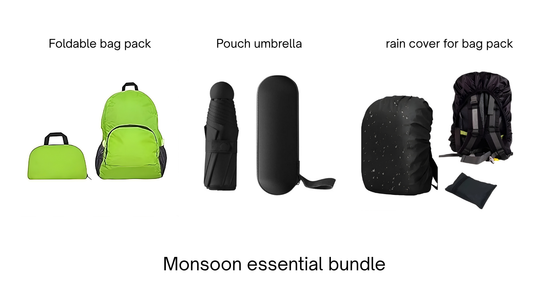 Bundle of Foldable bag pack + pouch umbrella + rain cover for bag pack