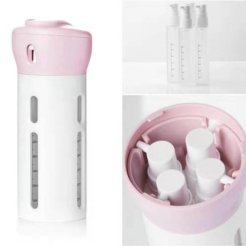 4-in-1 Travel Dispenser Bottle – Smart Refillable Toiletry Container for Shampoo, Lotion & Liquid Essentials