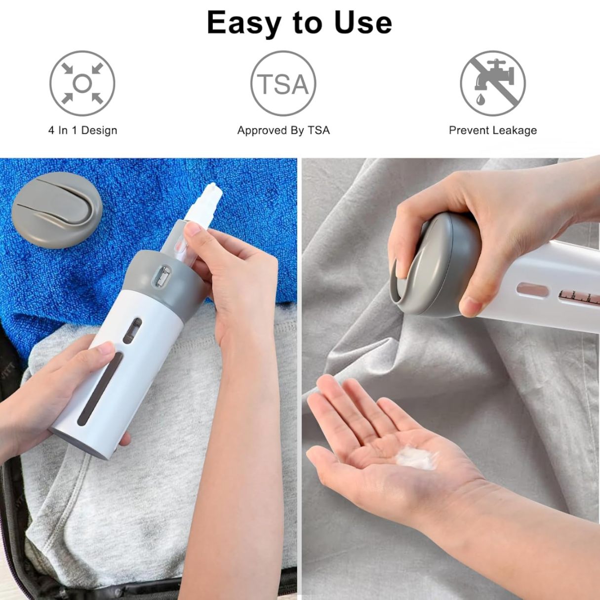 4-in-1 Travel Dispenser Bottle – Smart Refillable Toiletry Container for Shampoo, Lotion & Liquid Essentials